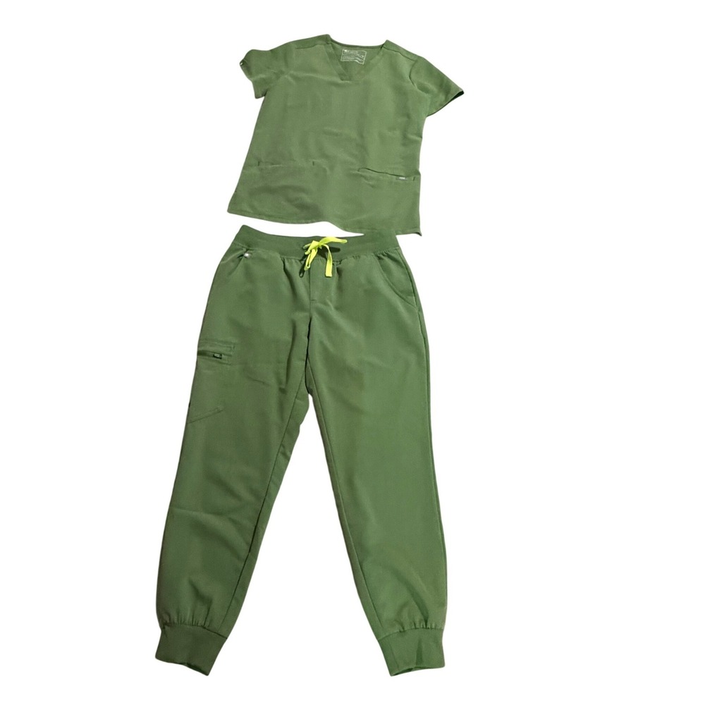 Figs Martini Olive Scrub Set Casma V-Neck Top XS Zamora Joggers S Petite Nurse